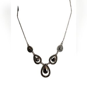 Liz Claiborne gunmetal acrylic and marcasite necklace NWOT